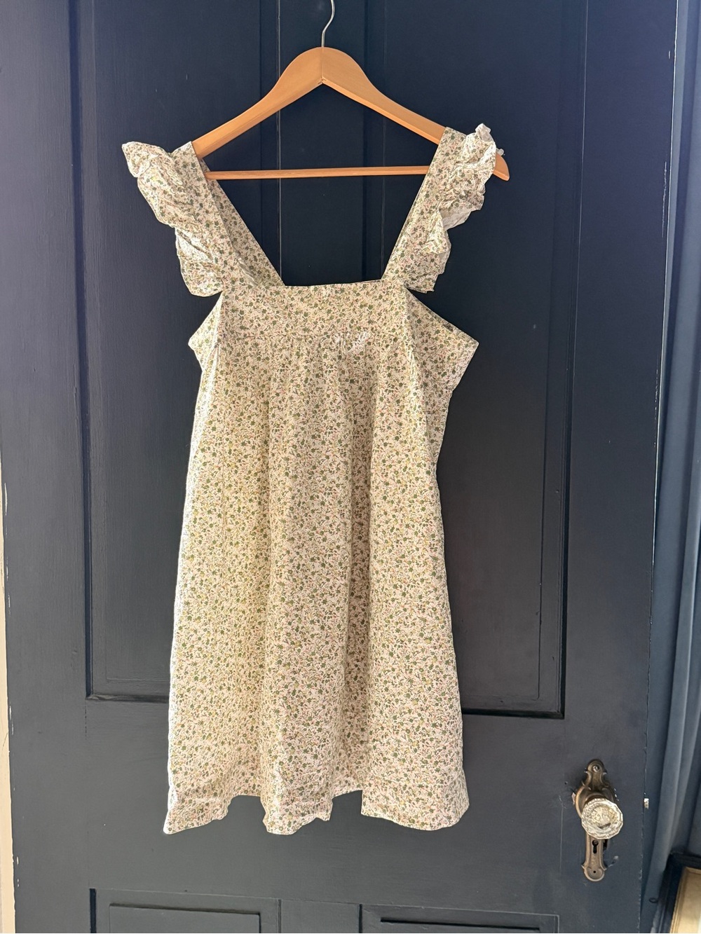 Doen Floral Ruffle Strap Sundress in Cream and Green
